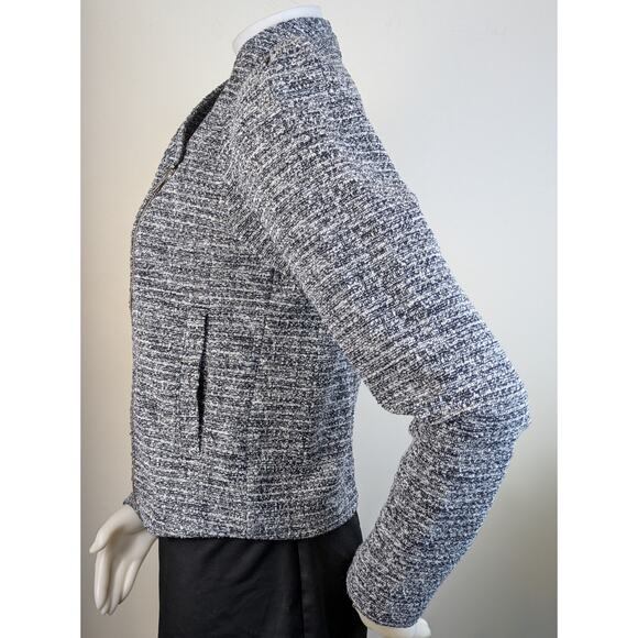 NEW Banana Republic Crop Blazer Small Black Gray Metallic Knit Asymmetrical Zip - Picture 4 of 13